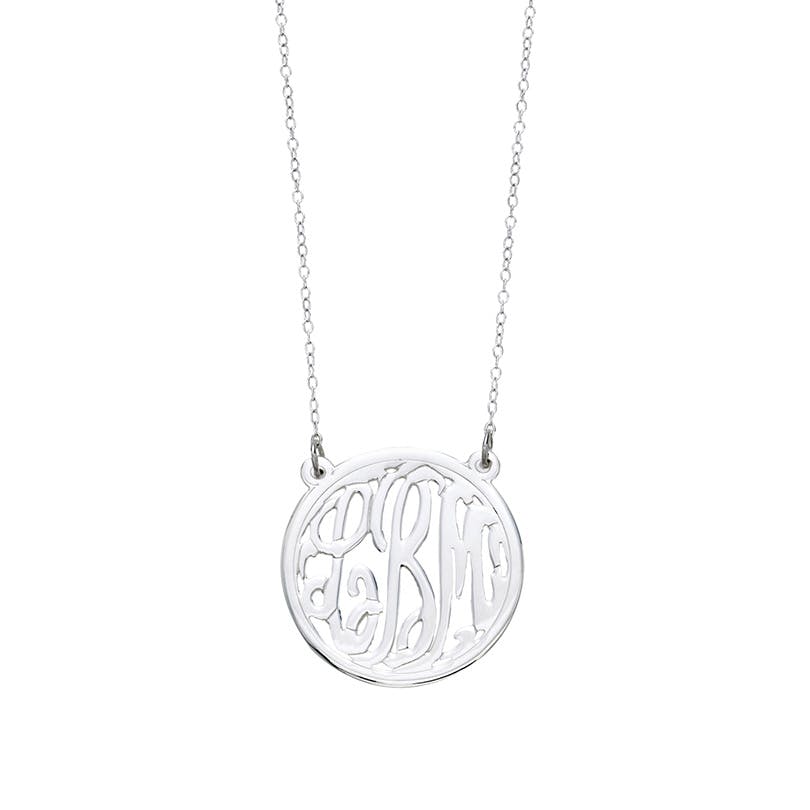 25mm Sterling Silver Circle Monogram Pendant Necklace