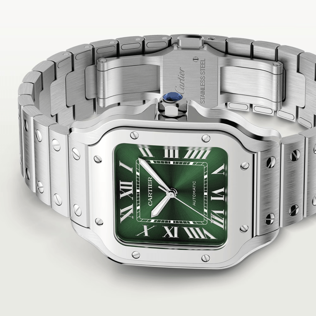Santos de Cartier Watch in Steel with Green Dial, medium model 2