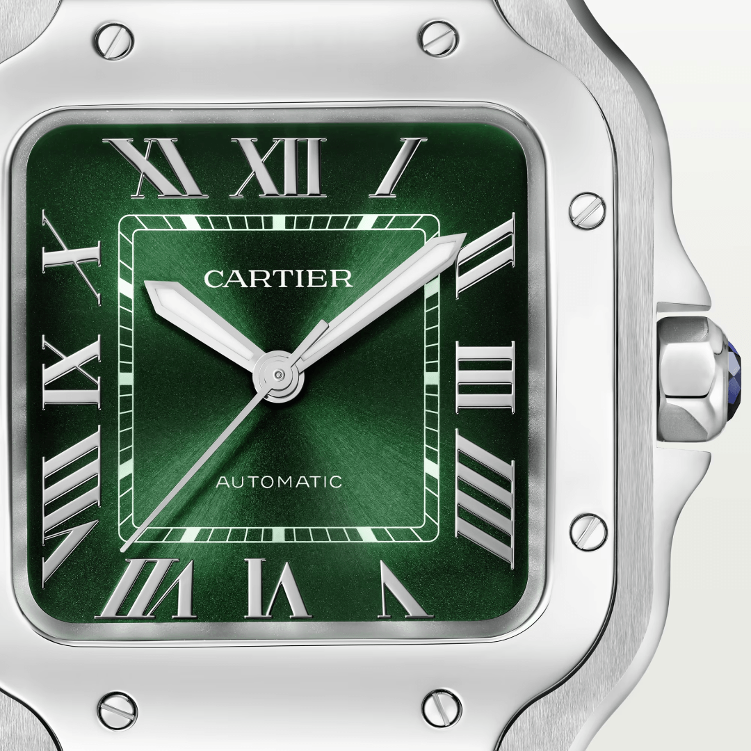Santos de Cartier Watch in Steel with Green Dial, medium model 3