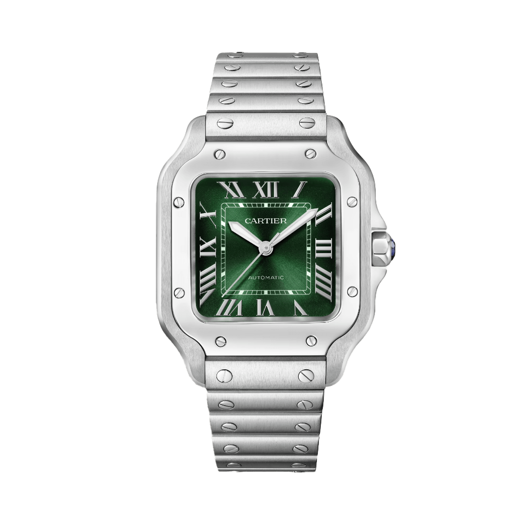 Santos de Cartier Watch in Steel with Green Dial, medium model