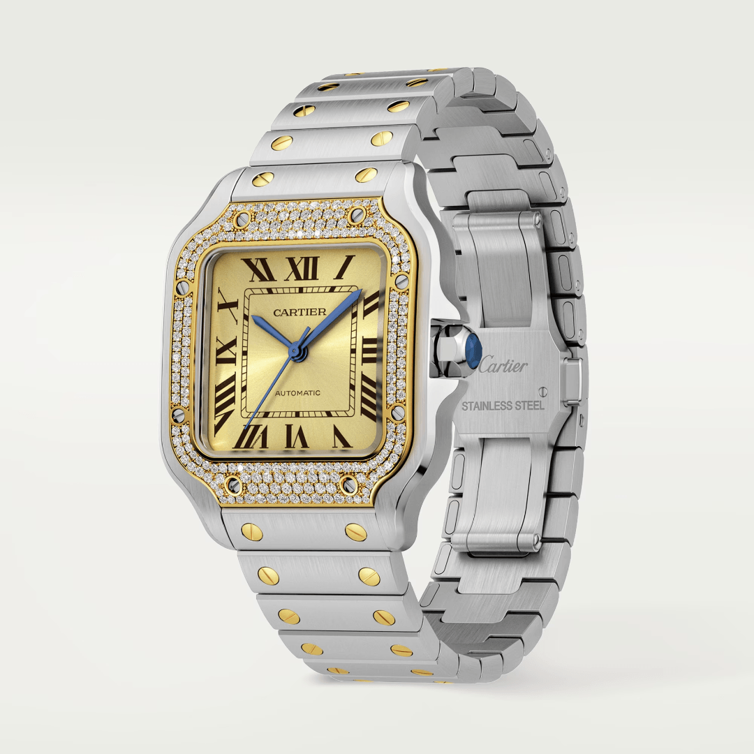 Santos de Cartier Watch in Steel with Yellow Gold and Diamonds, medium model 8