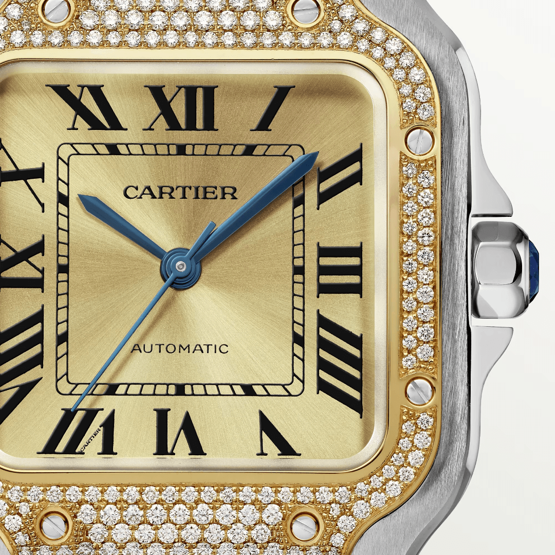 Santos de Cartier Watch in Steel with Yellow Gold and Diamonds, medium model 7