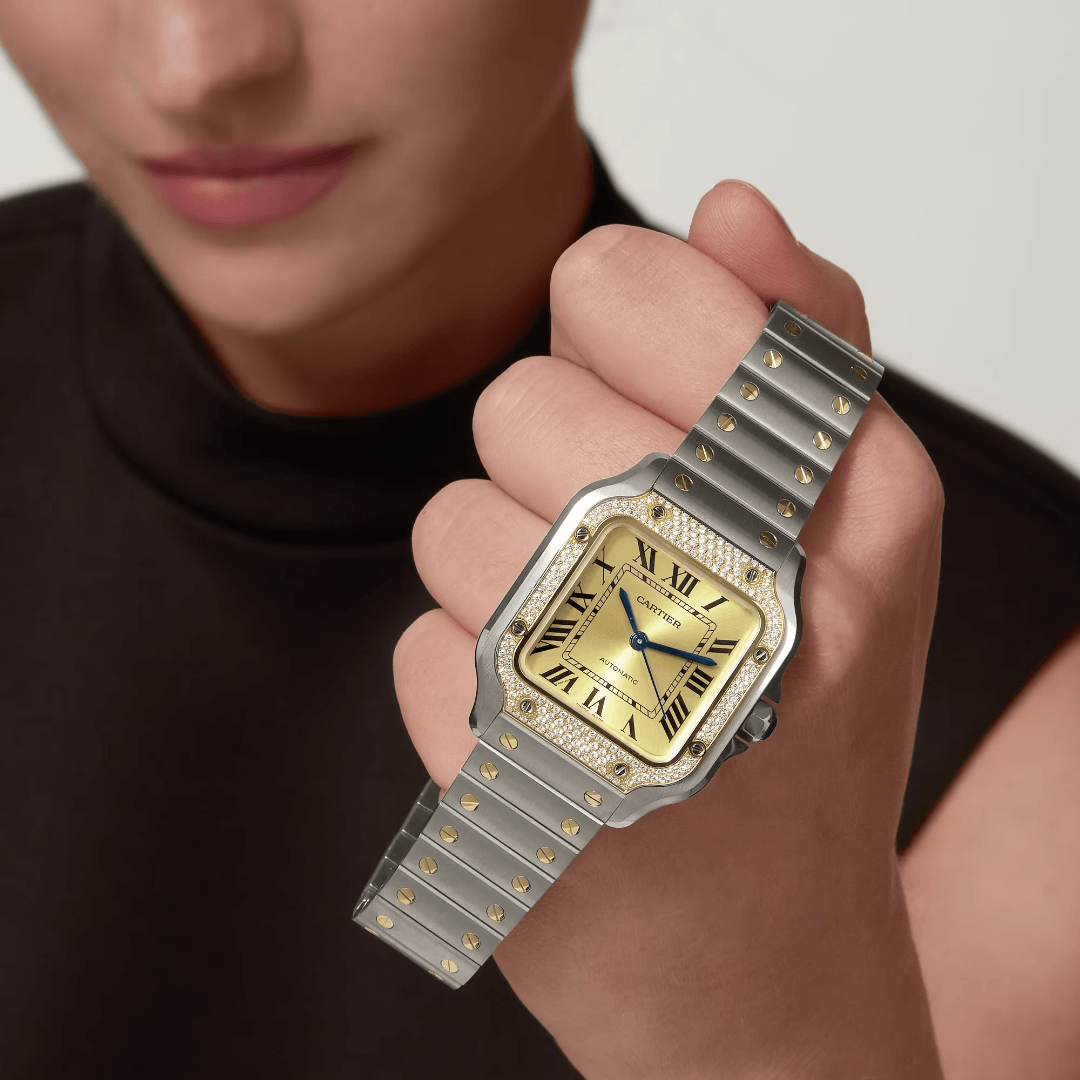 Santos de Cartier Watch in Steel with Yellow Gold and Diamonds, medium model 4