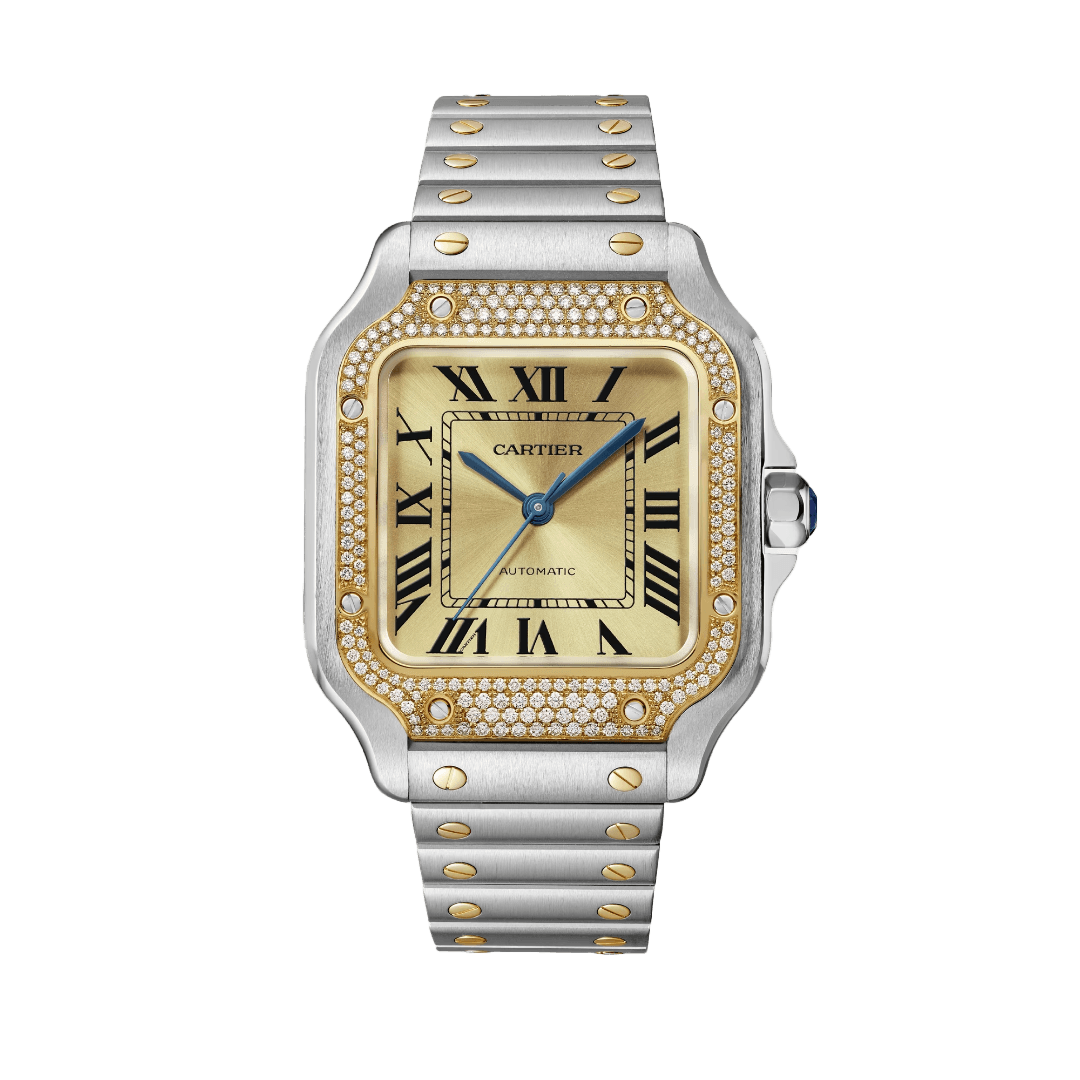 Santos de Cartier Watch in Steel with Yellow Gold and Diamonds, medium model 0