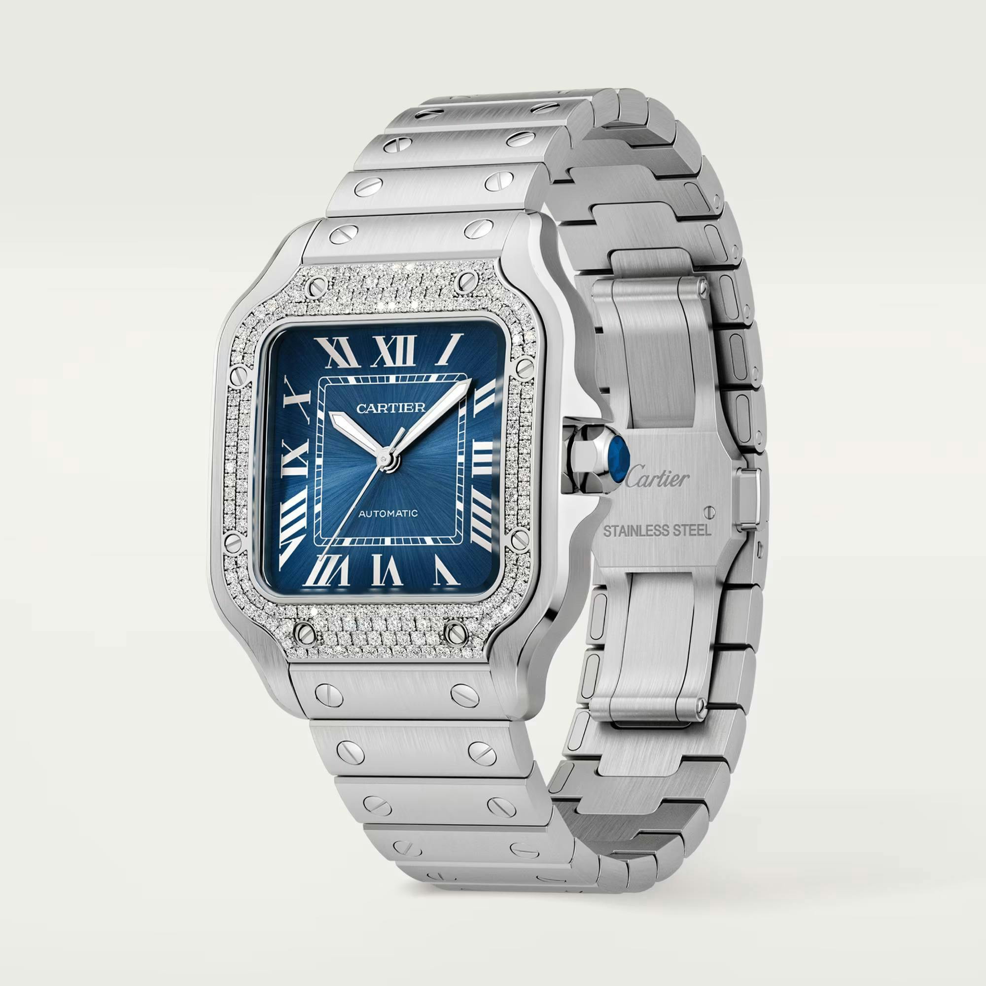 Santos de Cartier Watch with Blue Dial and Diamonds, medium model 8