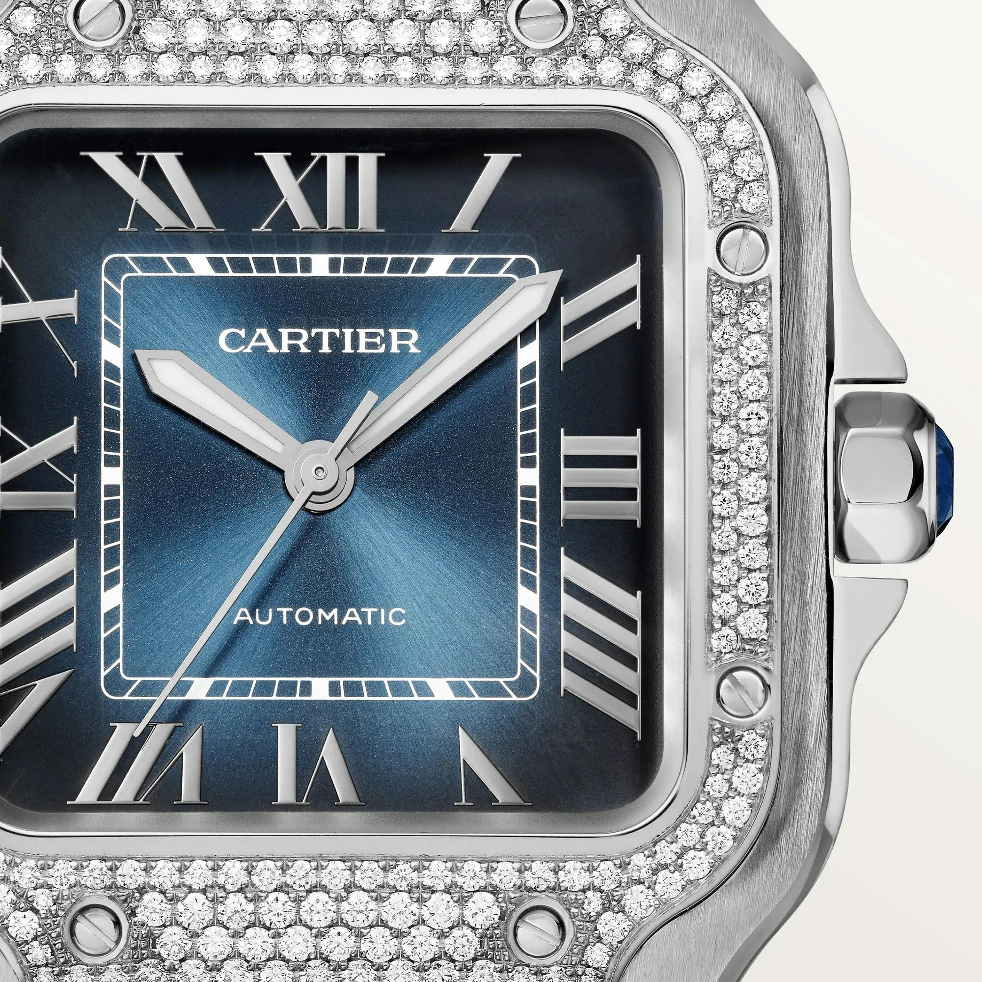 Santos de Cartier Watch with Blue Dial and Diamonds, medium model 4