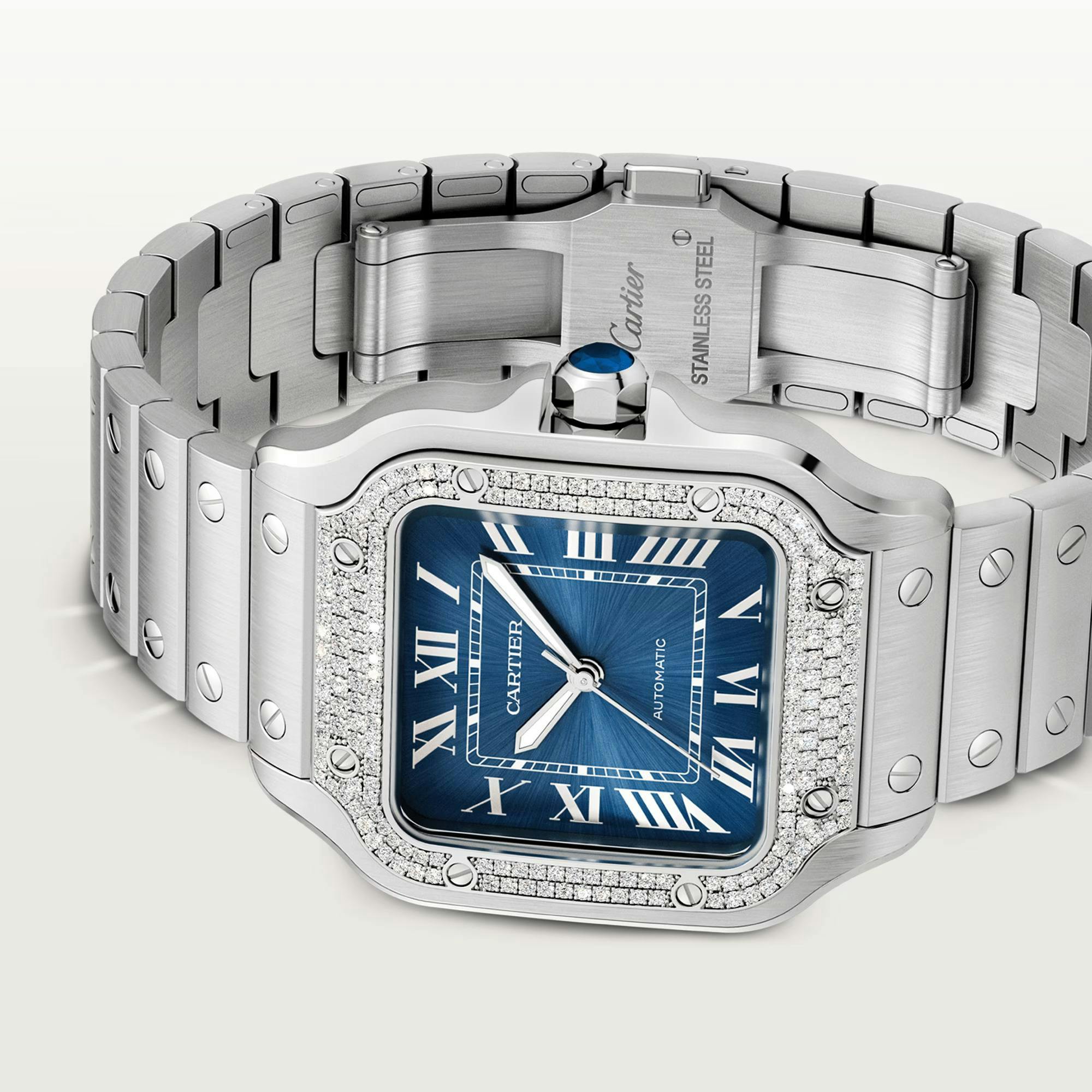 Santos de Cartier Watch with Blue Dial and Diamonds, medium model 1