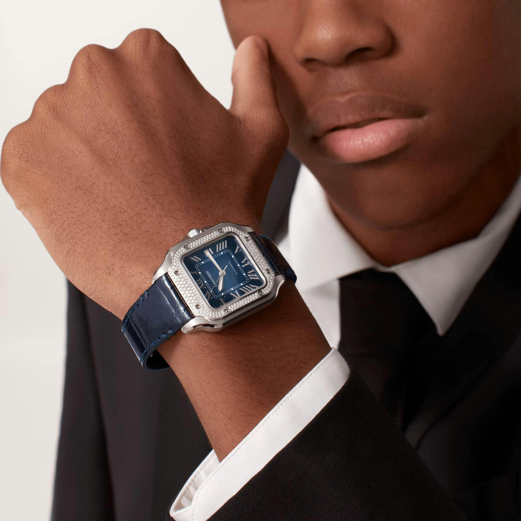 Santos de Cartier Watch with Blue Dial and Diamonds, medium model 3