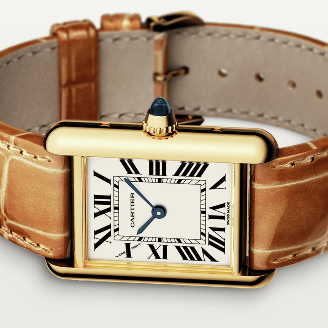 Tank Louis Cartier Watch in Yellow Gold with Alligator Strap, small model 1