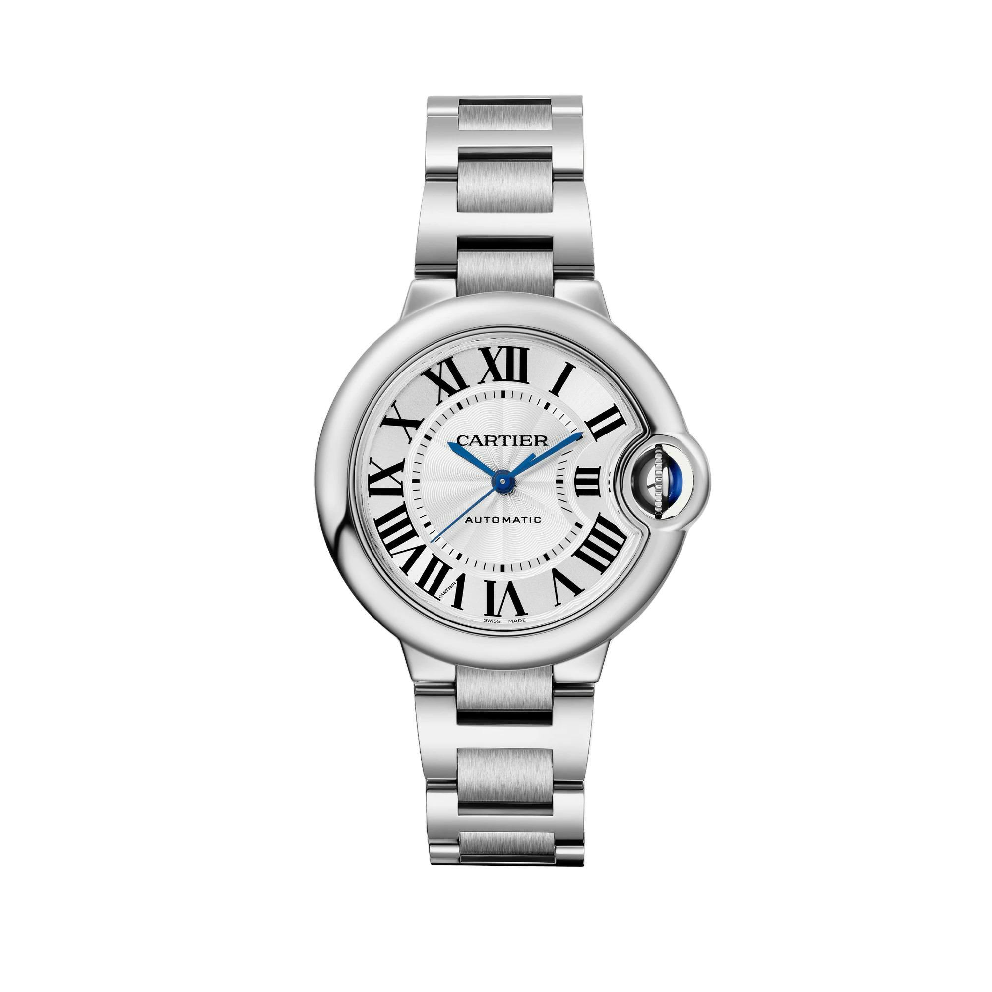 Ballon Bleu de Cartier Watch, Silver Guilloche Dial, 33mm
