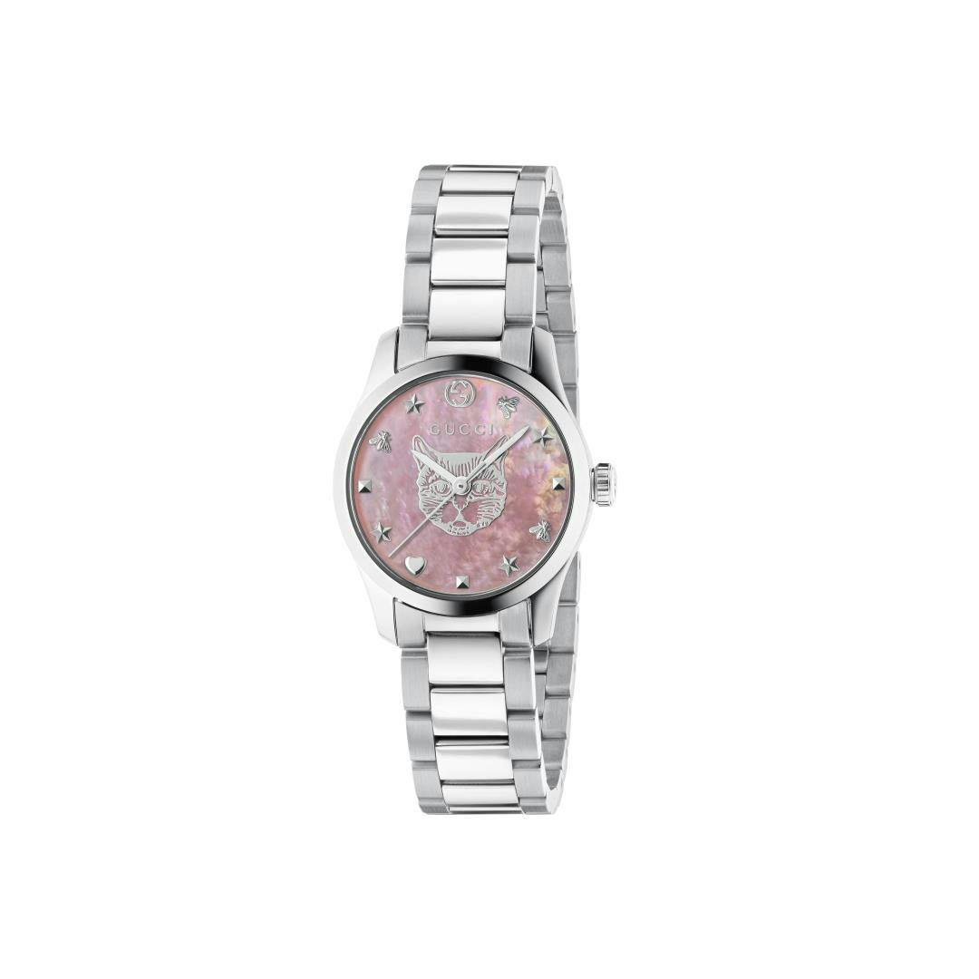 Gucci Feline Head Pink Mother of Pearl Dial Watch, 27mm